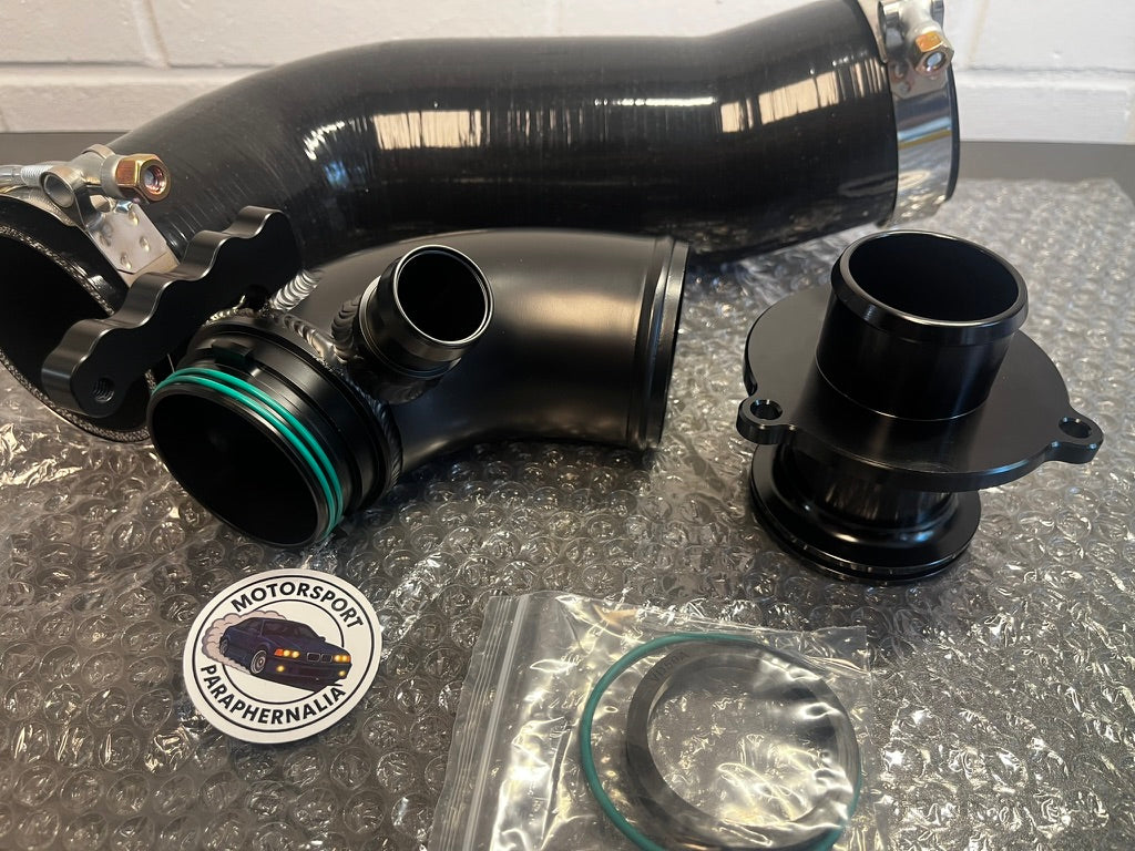 EA888 Aluminium Turbo Intake Elbow & Muffler Delete Kit with Silicone Intake Hose In Black